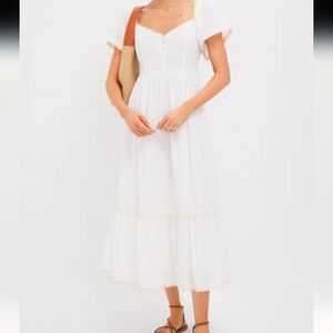 Pomander Place Eyelet Boho White Mid / Maxi Dress Size Small